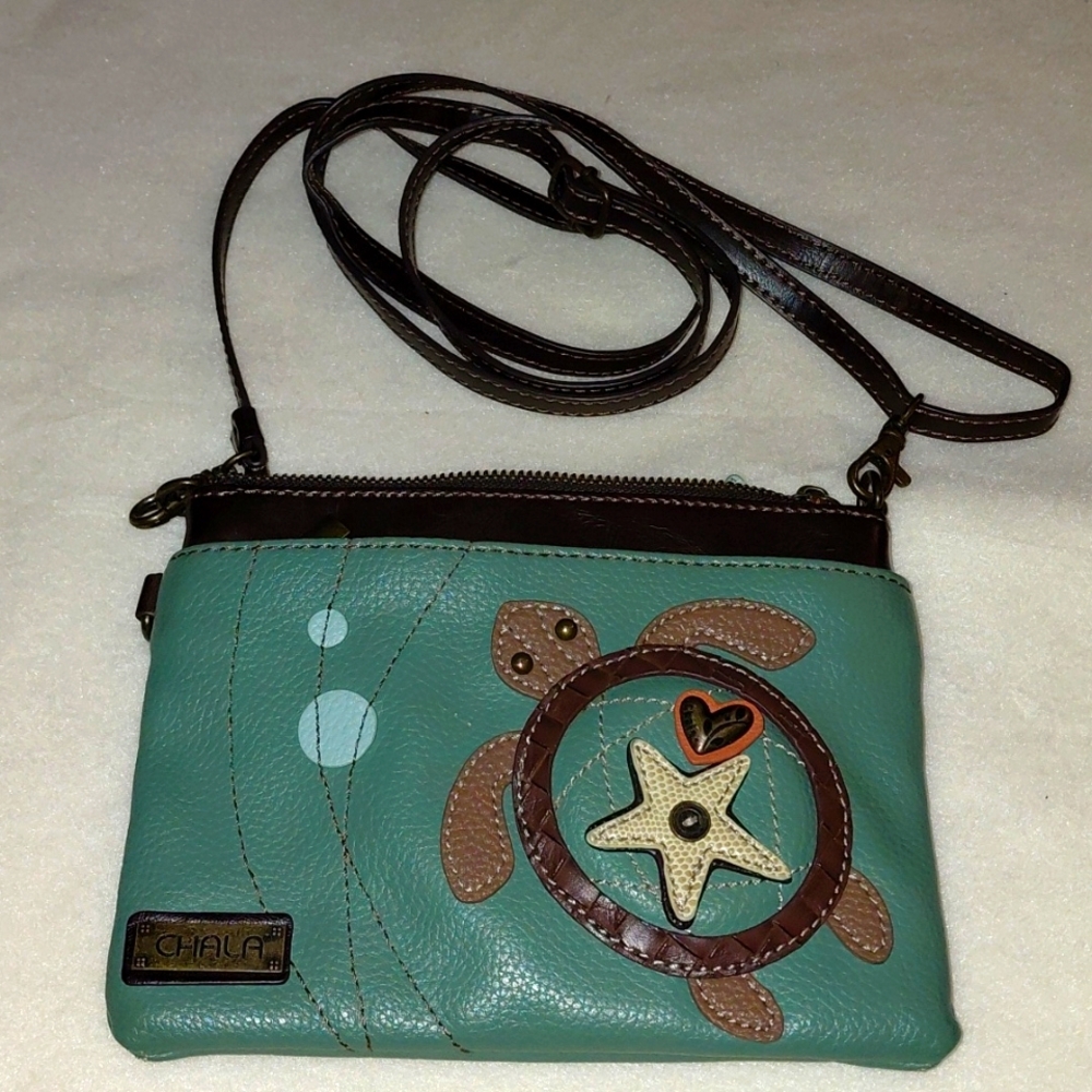 Chala Starfish and Turtle Crossbody Bag - Teal and Brown